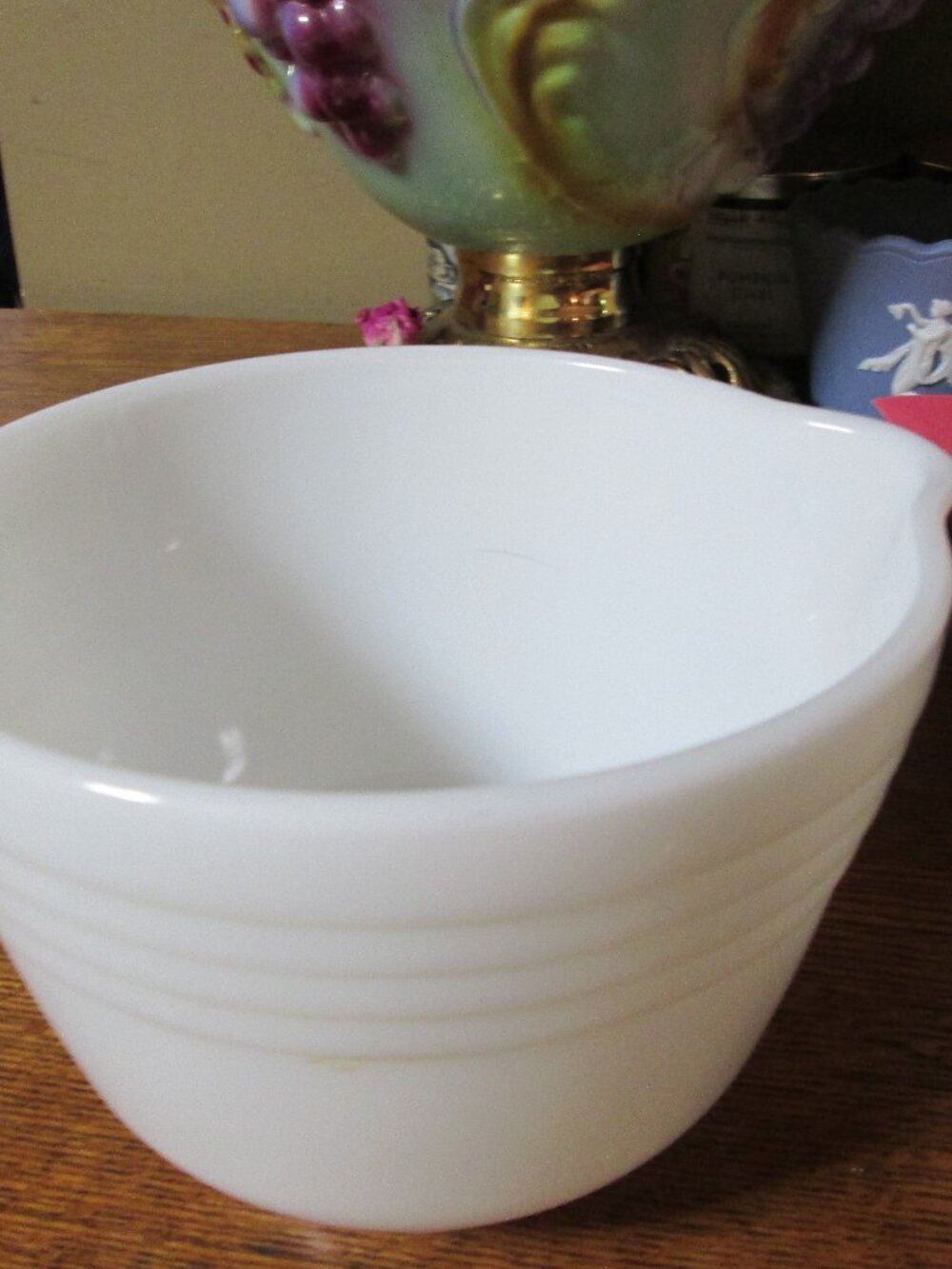 Milk Glass beehive batter bowl with spout